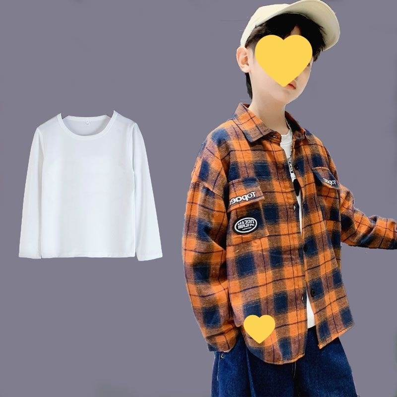 Vaiko ilgomis rankovėmis marškiniai su languotu raštu, 95% medvilnė, švelnus apdorojimas, 8+ metų, ruduo 2025