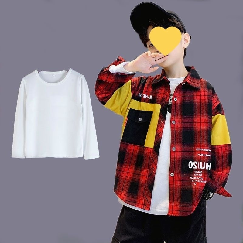 Vaiko ilgomis rankovėmis marškiniai su languotu raštu, 95% medvilnė, švelnus apdorojimas, 8+ metų, ruduo 2025