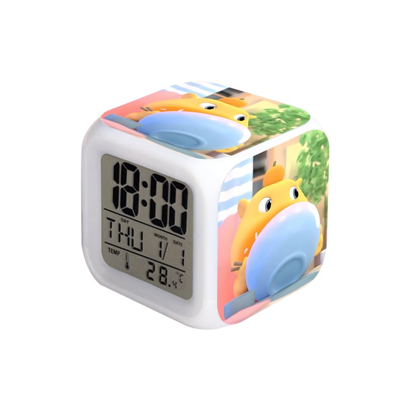 Négyzet alakú diák ébresztőóra LCD kijelzővel, hőmérővel, sötétben világító és örökös naptárral.