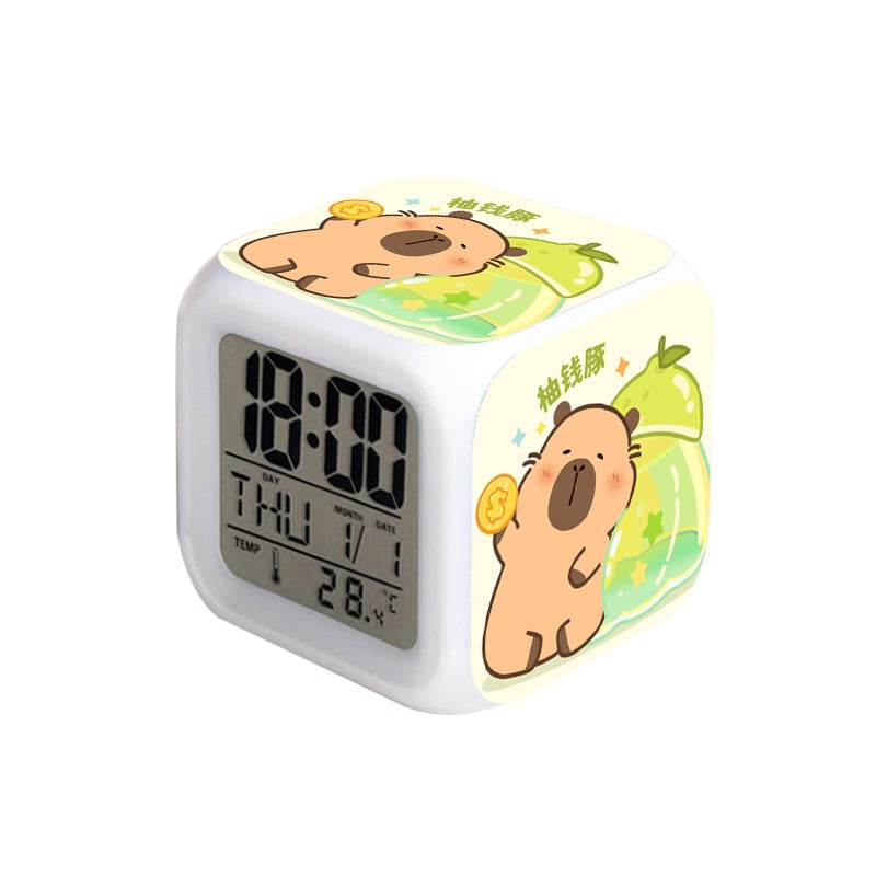 Négyzet alakú diák ébresztőóra LCD kijelzővel, hőmérővel, sötétben világító és örökös naptárral.