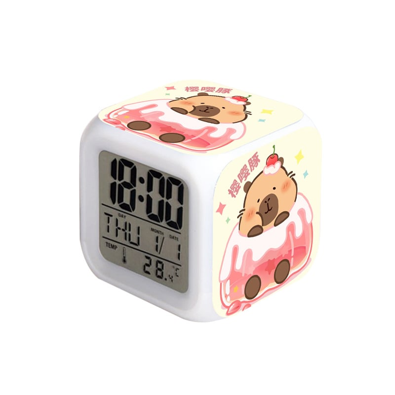 Négyzet alakú diák ébresztőóra LCD kijelzővel, hőmérővel, sötétben világító és örökös naptárral.
