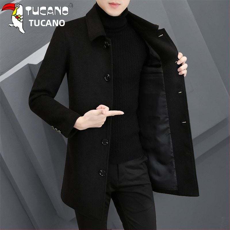 Palton corduroy cu țesătură de in, nasturi la un rând, guler sacou