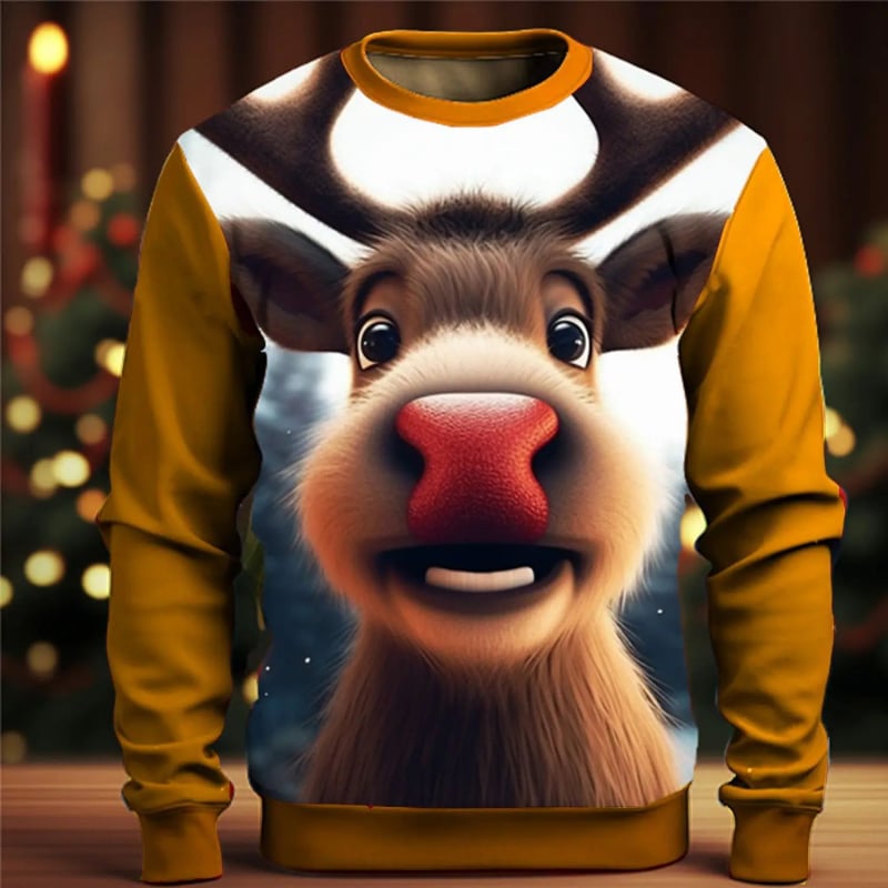 3D digitālais druku Ziemassvētku elka karikatūru džemperis ar apaļu kaklu, garām piedurknēm, brīvs piegriezums