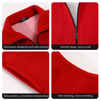 Работна жилетка от полиестер със флисово подплътяване, стояща яка, цип за закопчаване, странични джобове, за есен и зима