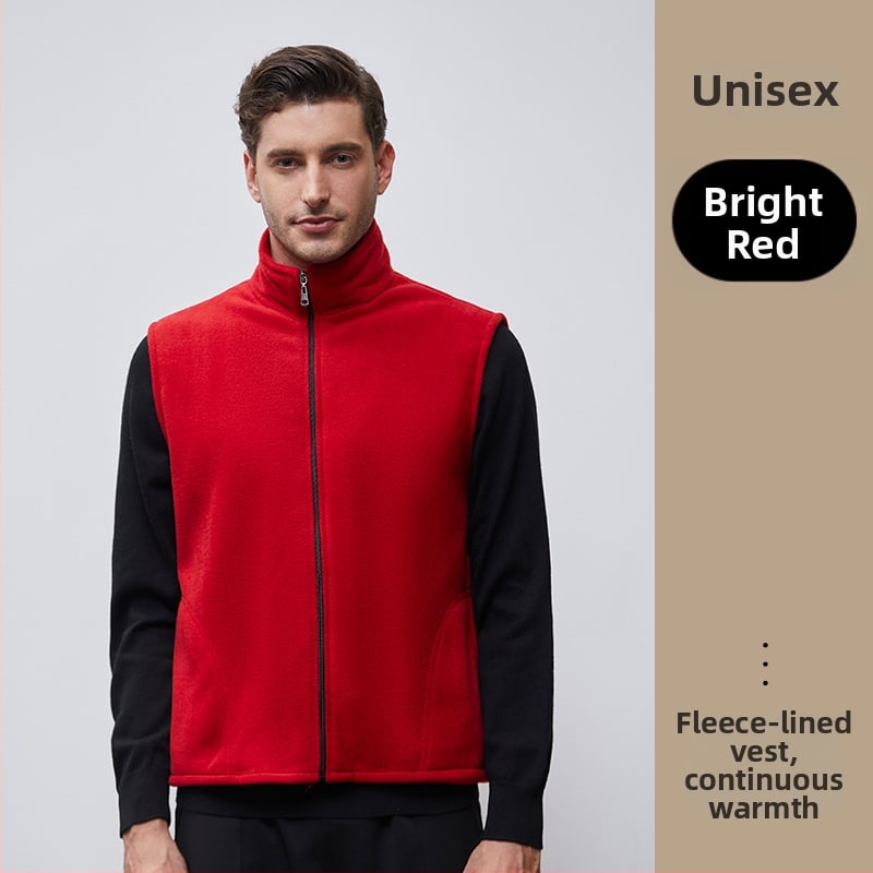 Работна жилетка от полиестер със флисово подплътяване, стояща яка, цип за закопчаване, странични джобове, за есен и зима