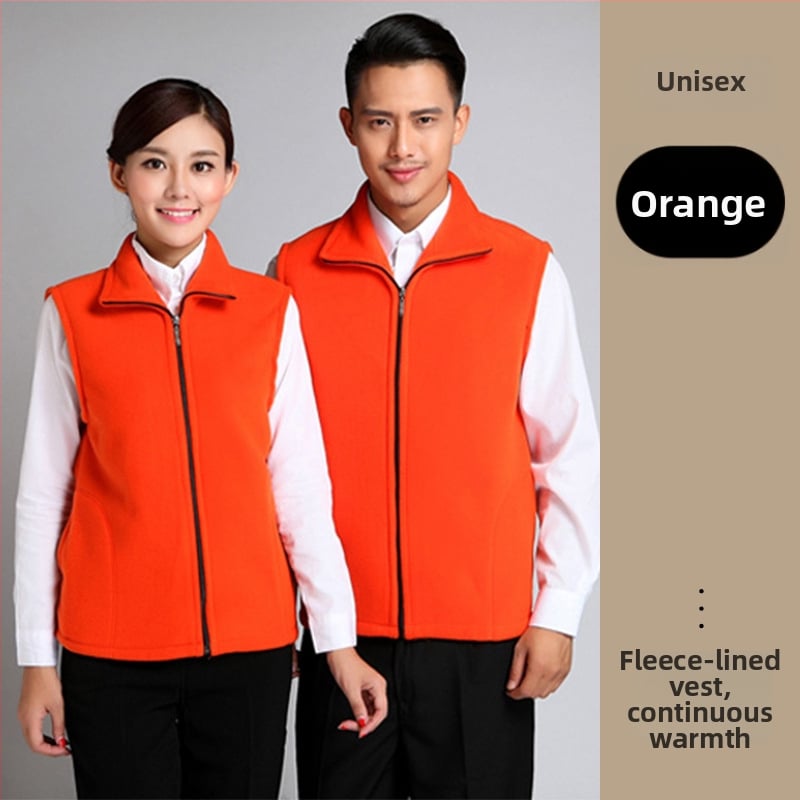 Работна жилетка от полиестер със флисово подплътяване, стояща яка, цип за закопчаване, странични джобове, за есен и зима