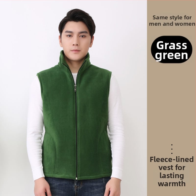 Работна жилетка от полиестер със флисово подплътяване, стояща яка, цип за закопчаване, странични джобове, за есен и зима