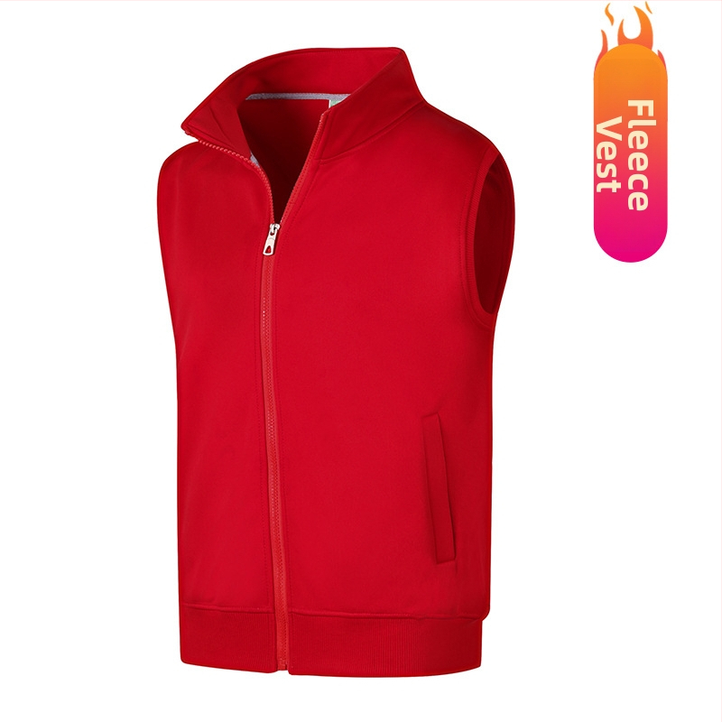 Работна жилетка от полиестер със флисово подплътяване, стояща яка, цип за закопчаване, странични джобове, за есен и зима