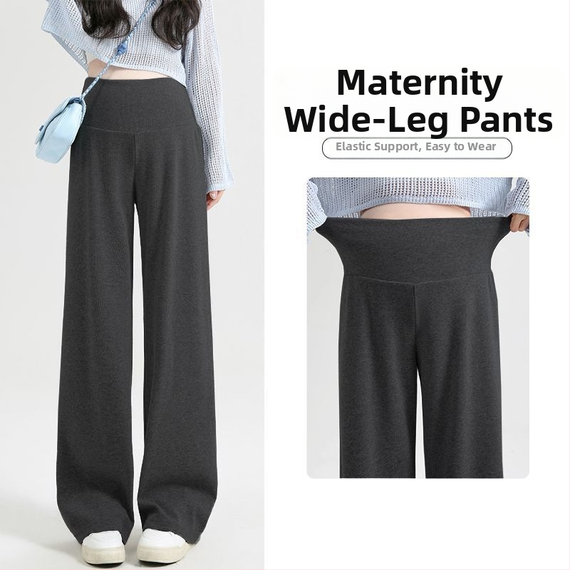 Nėščiųjų plačių kelnių su žemu juosmeniu, be spaudimo pilvui, Chenille pamušalas