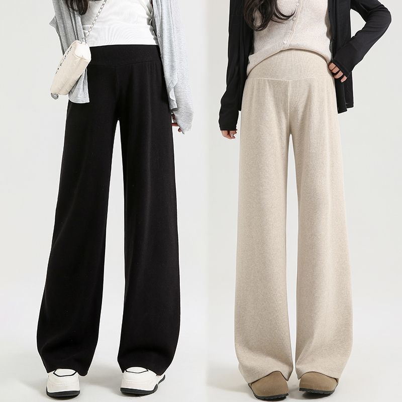 Nėščiųjų plačių kelnių su žemu juosmeniu, be spaudimo pilvui, Chenille pamušalas