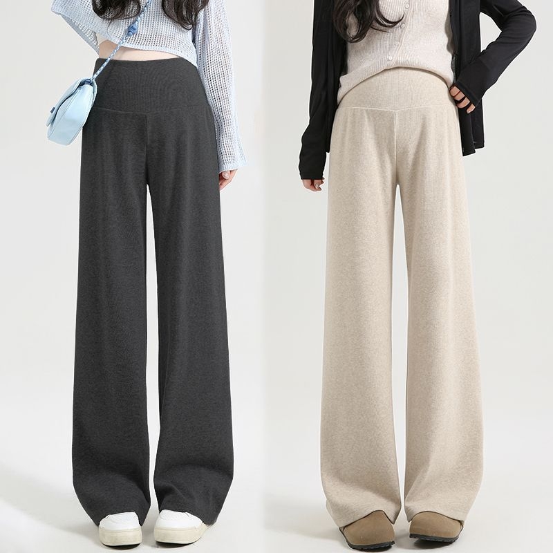 Nėščiųjų plačių kelnių su žemu juosmeniu, be spaudimo pilvui, Chenille pamušalas