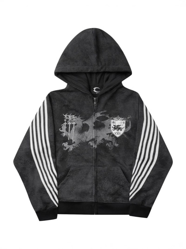 Hoodie s kapuljom i zatvaračem, 3D otisak, ulični hipster stil, širok kroj, poliester