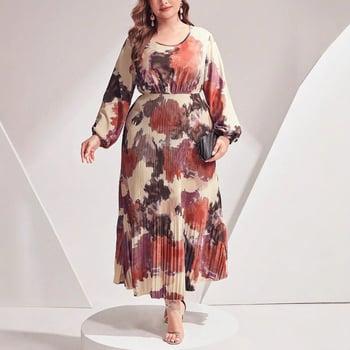 Polüesterist trükkleit, ümmarguse kaelusega, pikad varrukad, pikk seelik