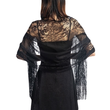 Σάλι δαντέλας με floral μοτίβο, πολυεστέρας, ύφανση Jacquard με warp-knit τεχνική, διακοσμητικό αξεσουάρ για νύφες και βραδινά φορέματα