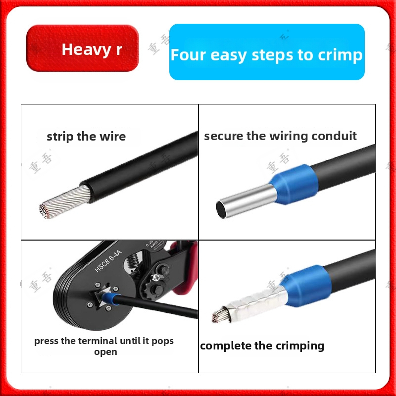 Set klieští na terminály typu trubička s predizoláciou, Chongwu, manganová oceľ, 325 g, úspora sily