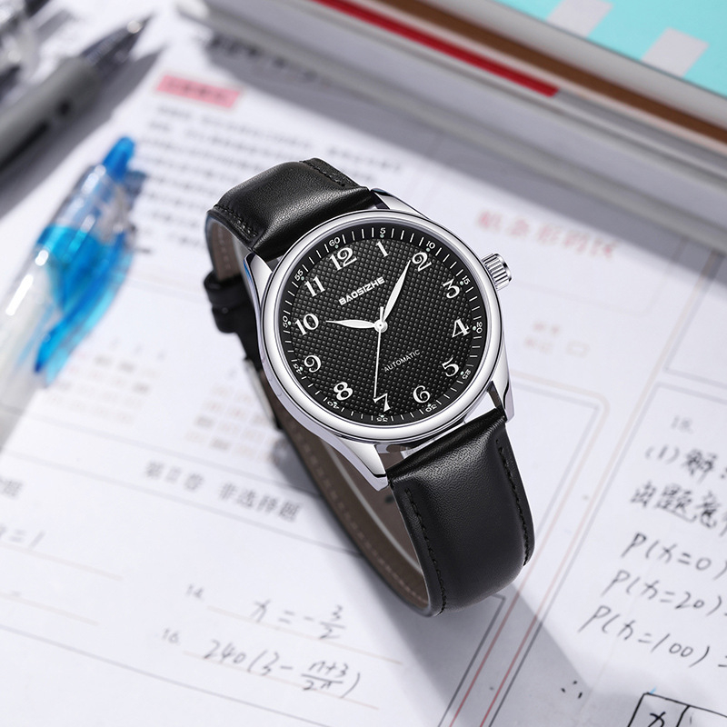 Bao Sizhe Pāris pulksteņi ar automātisko mehānismu, kalendārs un nedēļas rādītājs, gaismas rādītāji, īsta ādas siksna, ūdens izturība 30m