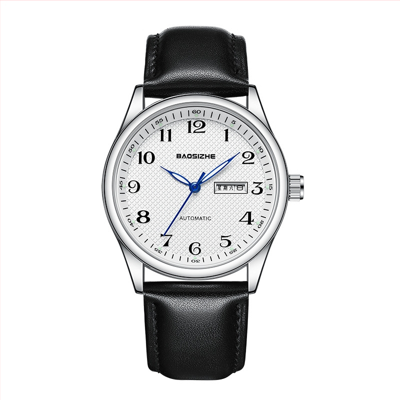 Bao Sizhe Pár hodiniek s automatickým mechanickým pohonom, kalendár a zobrazenie týždňa, svetlé ručky, kožený remienok, vodotesnosť 30m