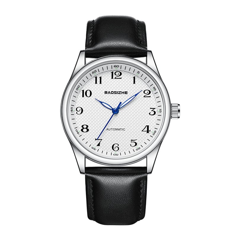 Bao Sizhe Pāris pulksteņi ar automātisko mehānismu, kalendārs un nedēļas rādītājs, gaismas rādītāji, īsta ādas siksna, ūdens izturība 30m