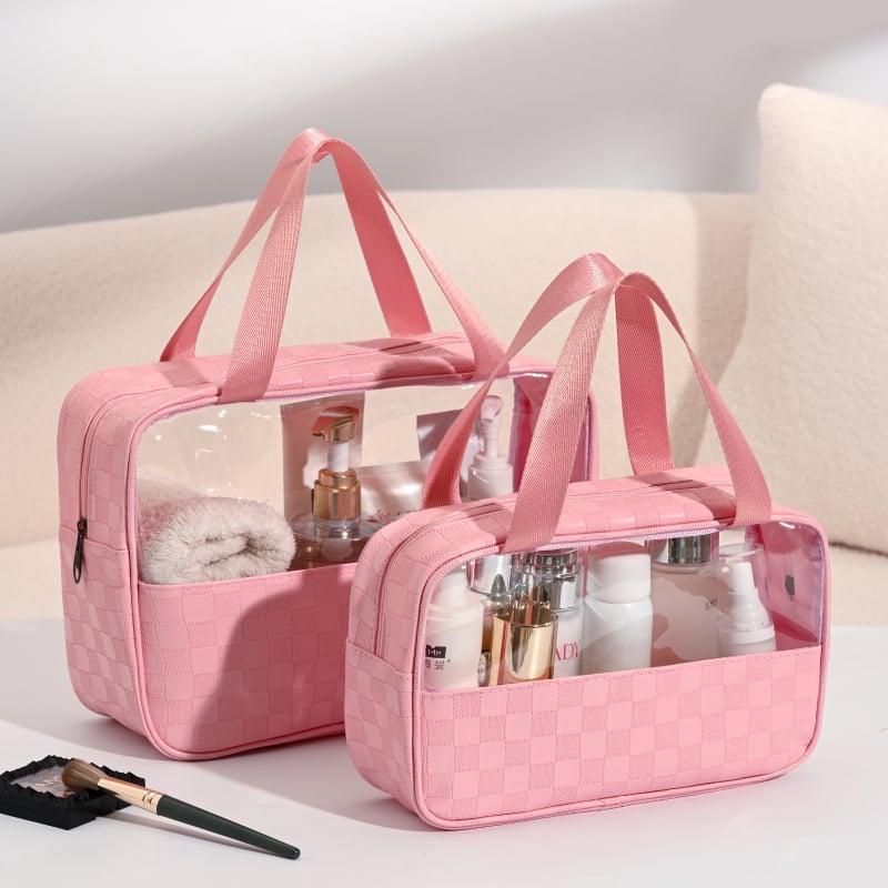 Kosmetinės krepšys - Odinė, Raidžių raštas, Užtrauktukas, Vandeniui atsparus, Išplėstinā talpa