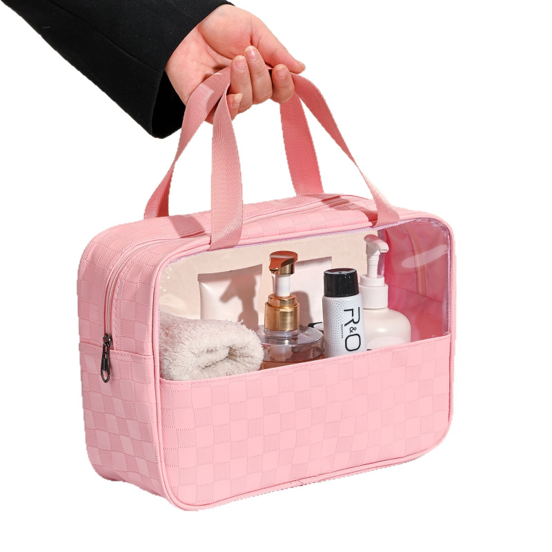 Kosmetinės krepšys - Odinė, Raidžių raštas, Užtrauktukas, Vandeniui atsparus, Išplėstinā talpa