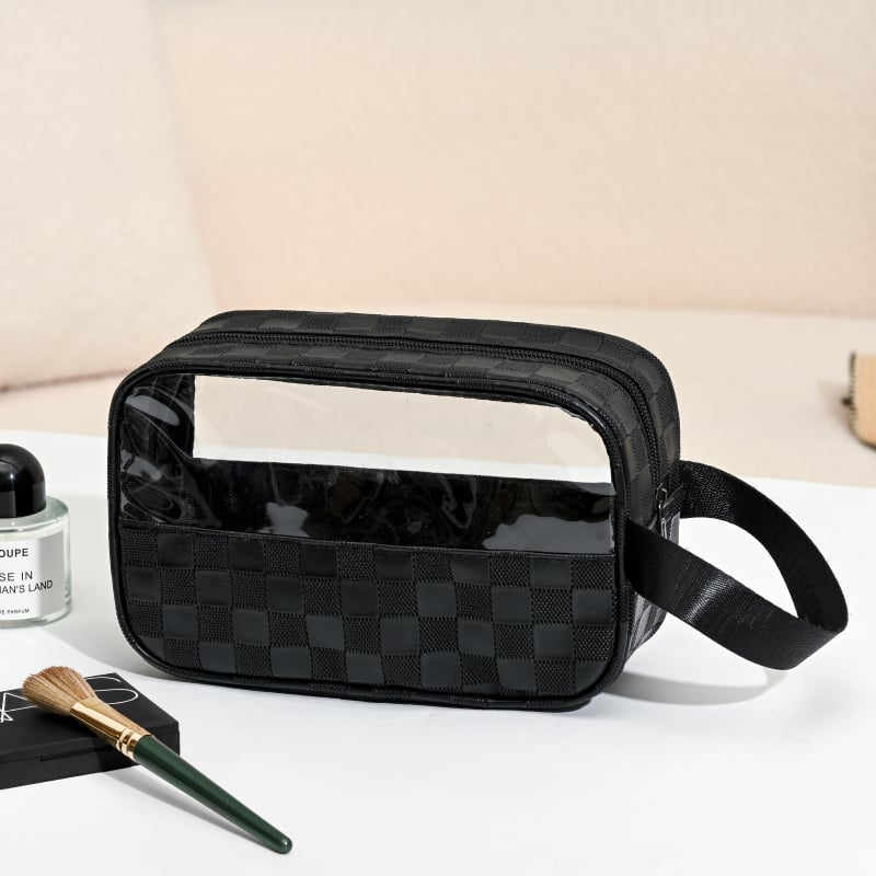 Kosmetinės krepšys - Odinė, Raidžių raštas, Užtrauktukas, Vandeniui atsparus, Išplėstinā talpa