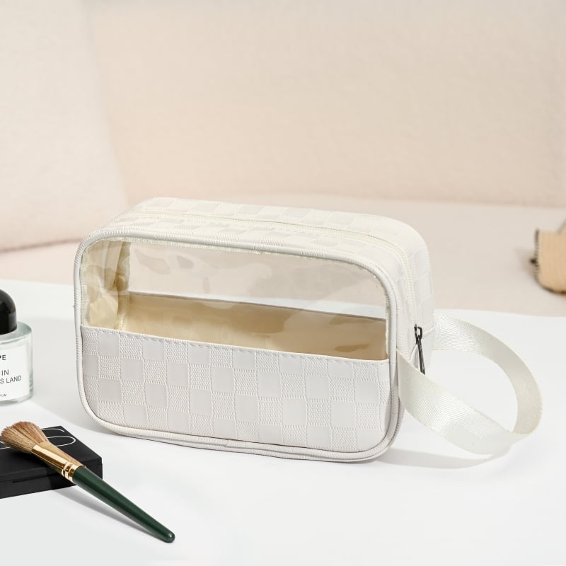 Kosmetinės krepšys - Odinė, Raidžių raštas, Užtrauktukas, Vandeniui atsparus, Išplėstinā talpa