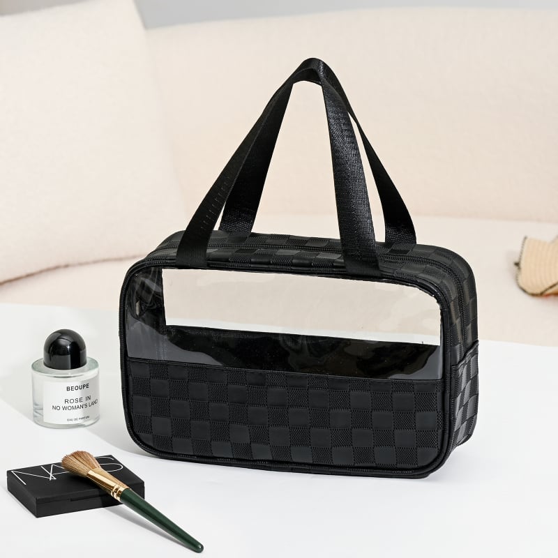 Kosmetinės krepšys - Odinė, Raidžių raštas, Užtrauktukas, Vandeniui atsparus, Išplėstinā talpa