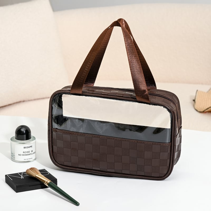 Kosmetinės krepšys - Odinė, Raidžių raštas, Užtrauktukas, Vandeniui atsparus, Išplėstinā talpa