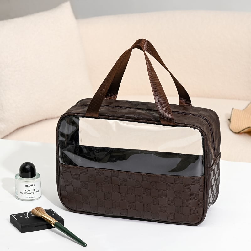 Kosmetinės krepšys - Odinė, Raidžių raštas, Užtrauktukas, Vandeniui atsparus, Išplėstinā talpa