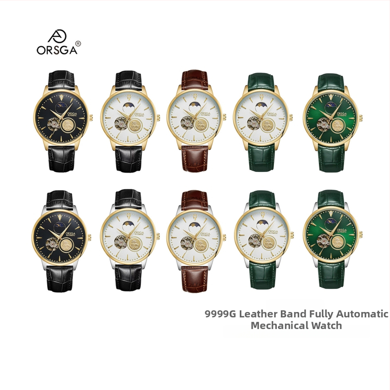 ORSGA Mechanické hodinky s mesačným fázovaním a priehľadom mechanizmu; Pohyb: Originálny mechanický pohon (Pôvod Čína); Puzdro: zliatina; Remienok: nerezová oceľ; Vodotesnosť: 30M
