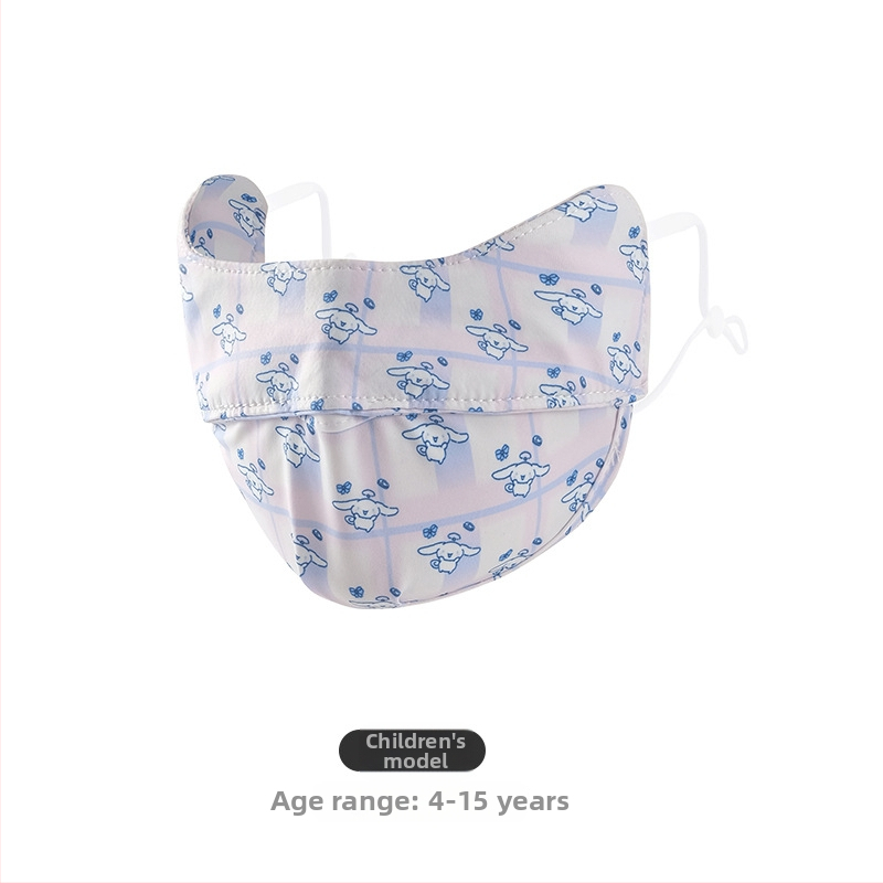 Detská maska z Ice Silk, UV ochrana UPF50+, karikatúrny dizajn, uchytenie na ucho, saténový povrch