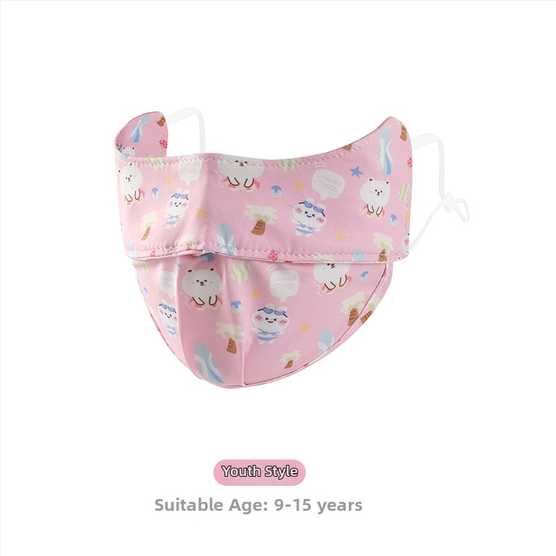 Detská maska z Ice Silk, UV ochrana UPF50+, karikatúrny dizajn, uchytenie na ucho, saténový povrch