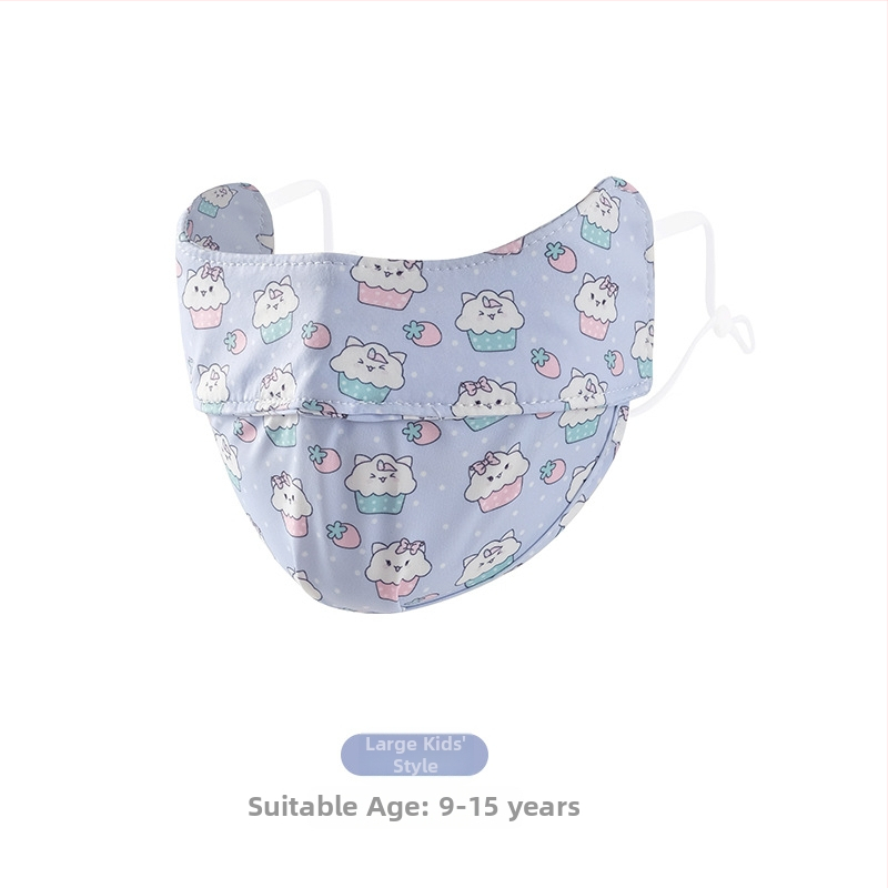 Detská maska z Ice Silk, UV ochrana UPF50+, karikatúrny dizajn, uchytenie na ucho, saténový povrch