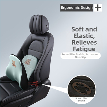 Automašīnas galvas balsts no memory foam, ārējais materiāls: sintētiskās šķiedras, raksts: apskājošais lācis, stils: karikatūra, piemērots visiem gadalaikiem