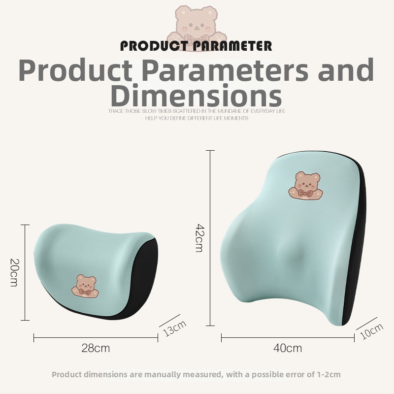 Automašīnas galvas balsts no memory foam, ārējais materiāls: sintētiskās šķiedras, raksts: apskājošais lācis, stils: karikatūra, piemērots visiem gadalaikiem