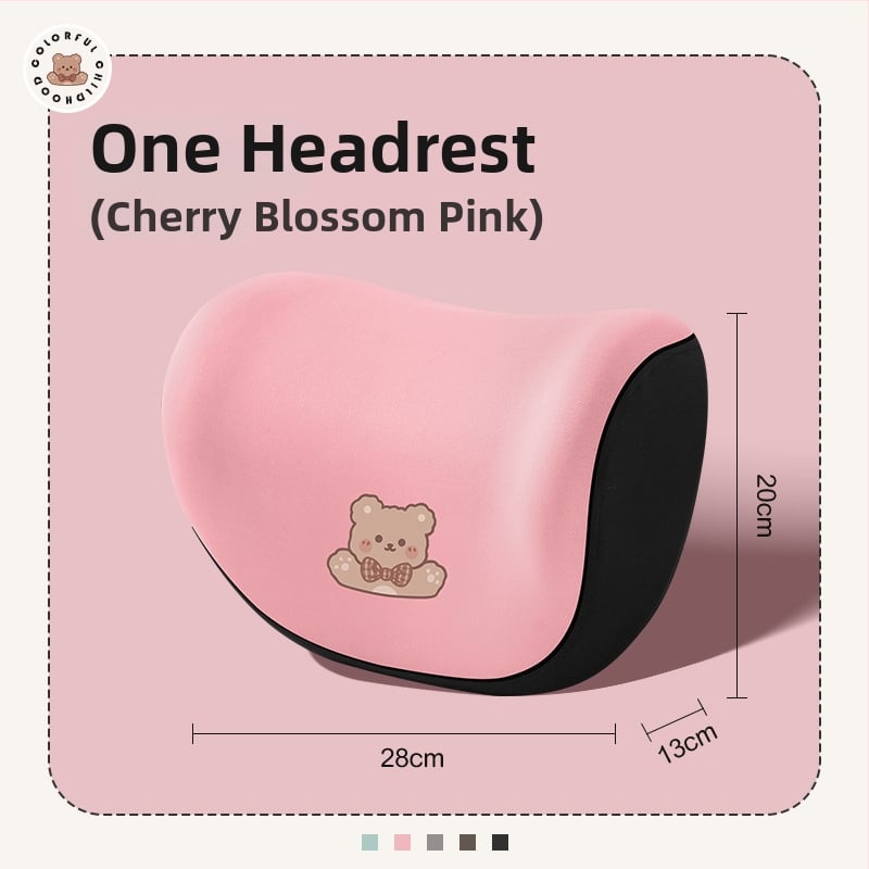 Automašīnas galvas balsts no memory foam, ārējais materiāls: sintētiskās šķiedras, raksts: apskājošais lācis, stils: karikatūra, piemērots visiem gadalaikiem