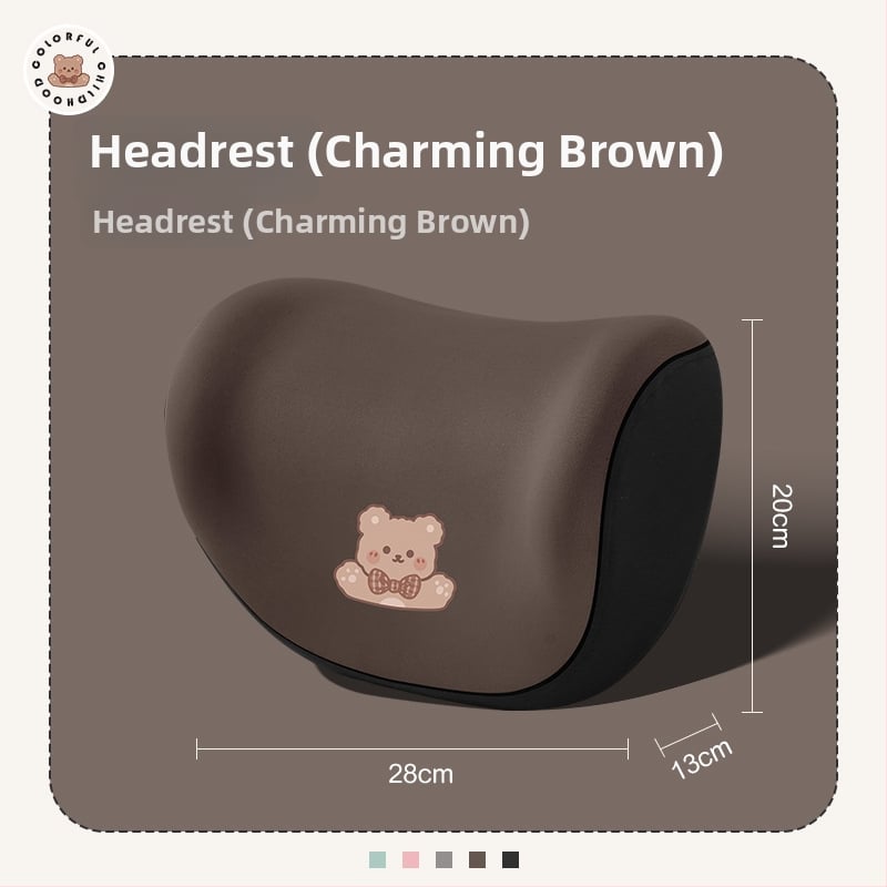 Automašīnas galvas balsts no memory foam, ārējais materiāls: sintētiskās šķiedras, raksts: apskājošais lācis, stils: karikatūra, piemērots visiem gadalaikiem