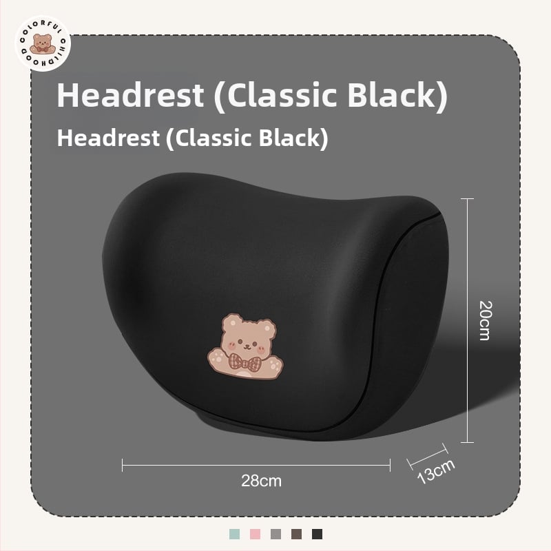 Automašīnas galvas balsts no memory foam, ārējais materiāls: sintētiskās šķiedras, raksts: apskājošais lācis, stils: karikatūra, piemērots visiem gadalaikiem