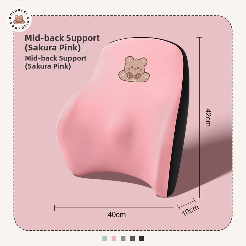 Automašīnas galvas balsts no memory foam, ārējais materiāls: sintētiskās šķiedras, raksts: apskājošais lācis, stils: karikatūra, piemērots visiem gadalaikiem