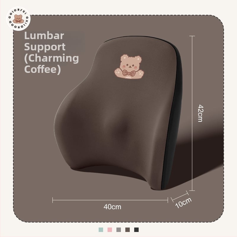 Automašīnas galvas balsts no memory foam, ārējais materiāls: sintētiskās šķiedras, raksts: apskājošais lācis, stils: karikatūra, piemērots visiem gadalaikiem