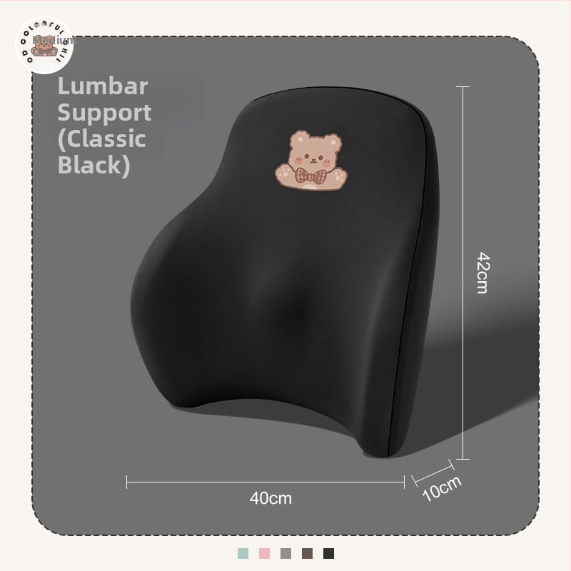 Automašīnas galvas balsts no memory foam, ārējais materiāls: sintētiskās šķiedras, raksts: apskājošais lācis, stils: karikatūra, piemērots visiem gadalaikiem