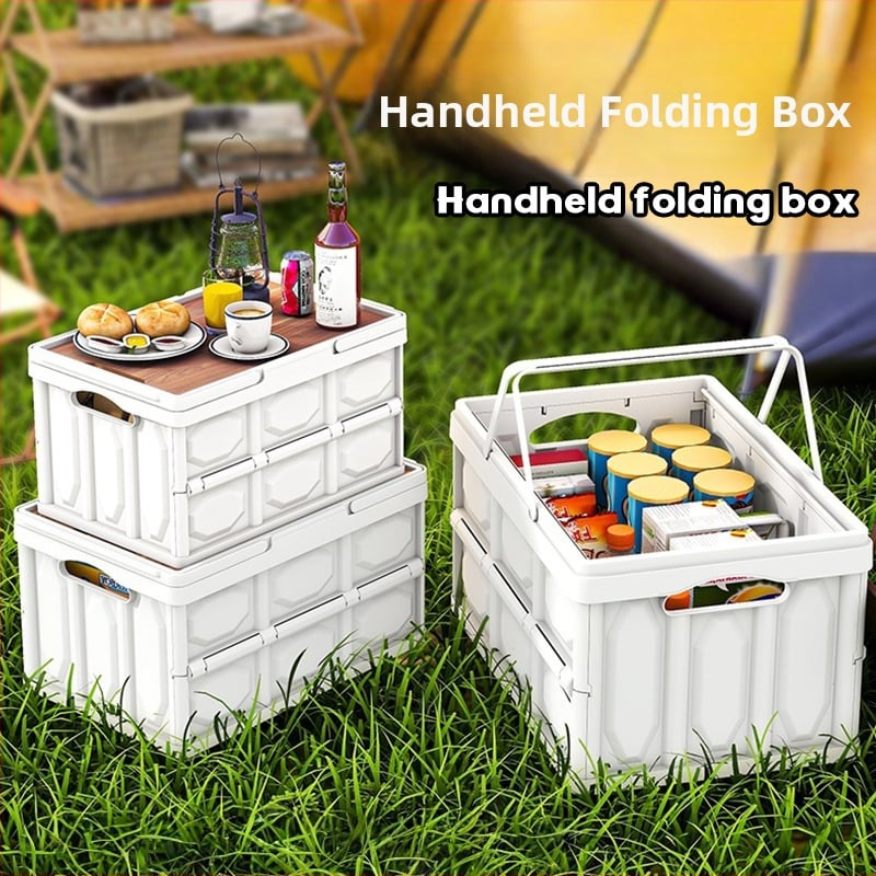 Sulankstoma laikymo dėžė su mediniu dangteliu ir rankena; talpa 30–40 L; PP medžiaga