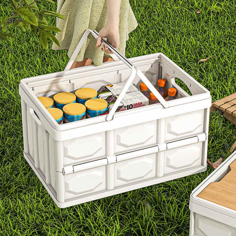 Sulankstoma laikymo dėžė su mediniu dangteliu ir rankena; talpa 30–40 L; PP medžiaga