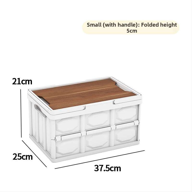 Sulankstoma laikymo dėžė su mediniu dangteliu ir rankena; talpa 30–40 L; PP medžiaga