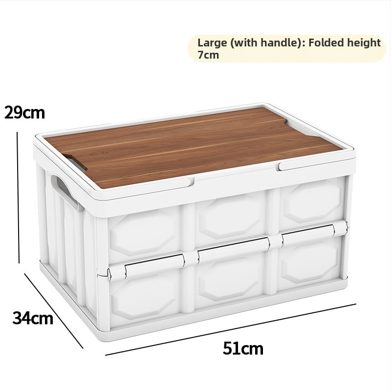 Sulankstoma laikymo dėžė su mediniu dangteliu ir rankena; talpa 30–40 L; PP medžiaga