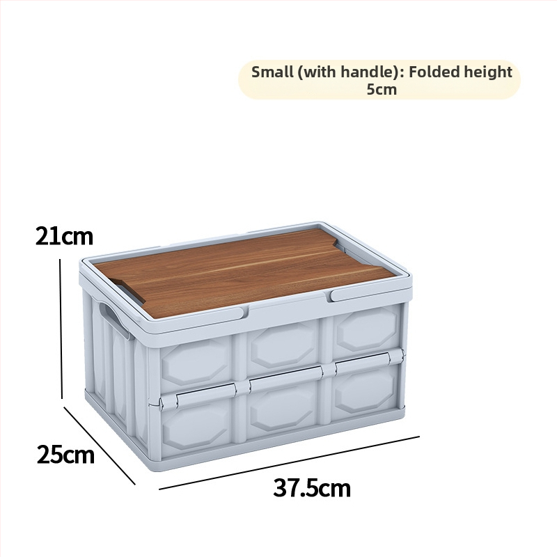 Sulankstoma laikymo dėžė su mediniu dangteliu ir rankena; talpa 30–40 L; PP medžiaga