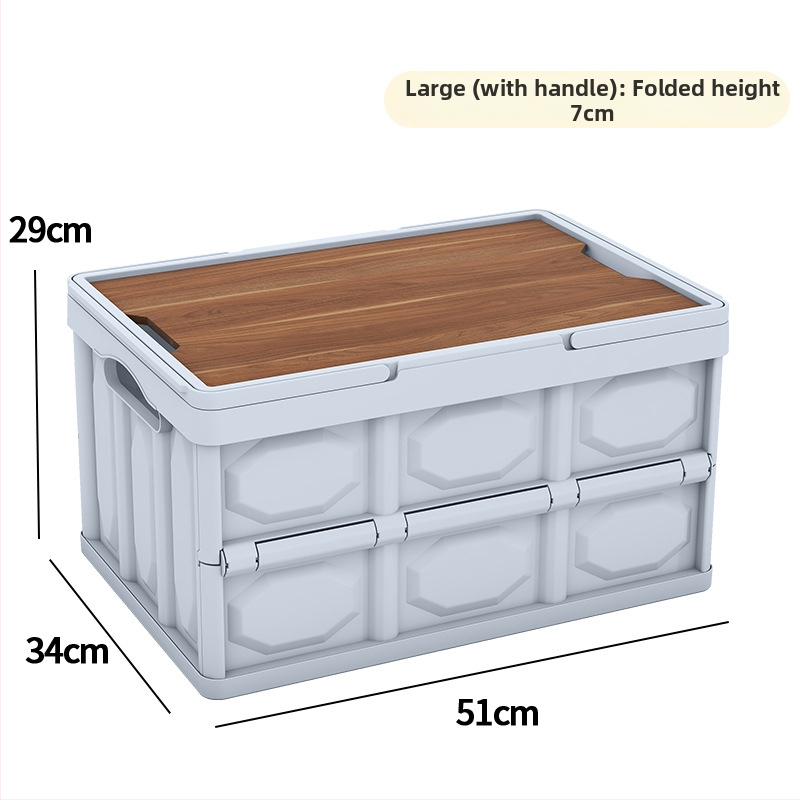 Sulankstoma laikymo dėžė su mediniu dangteliu ir rankena; talpa 30–40 L; PP medžiaga