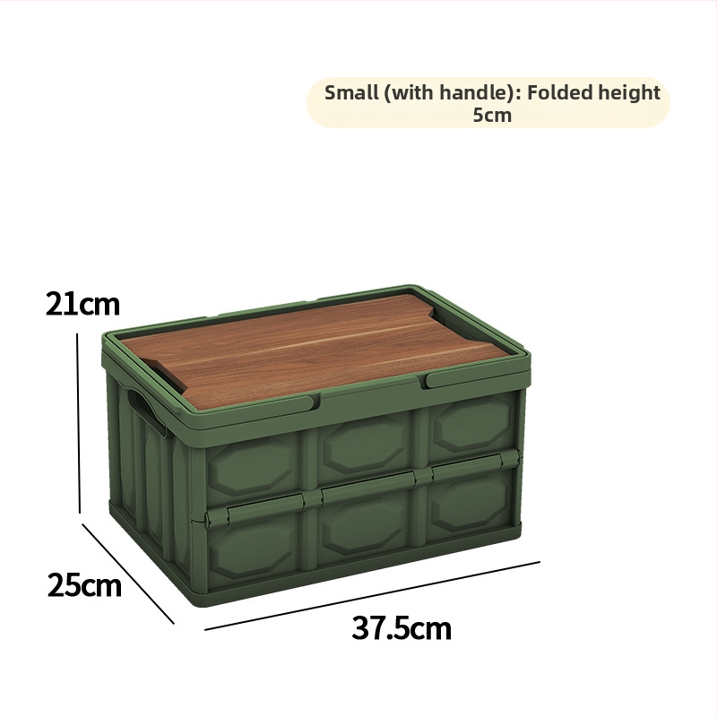 Sulankstoma laikymo dėžė su mediniu dangteliu ir rankena; talpa 30–40 L; PP medžiaga