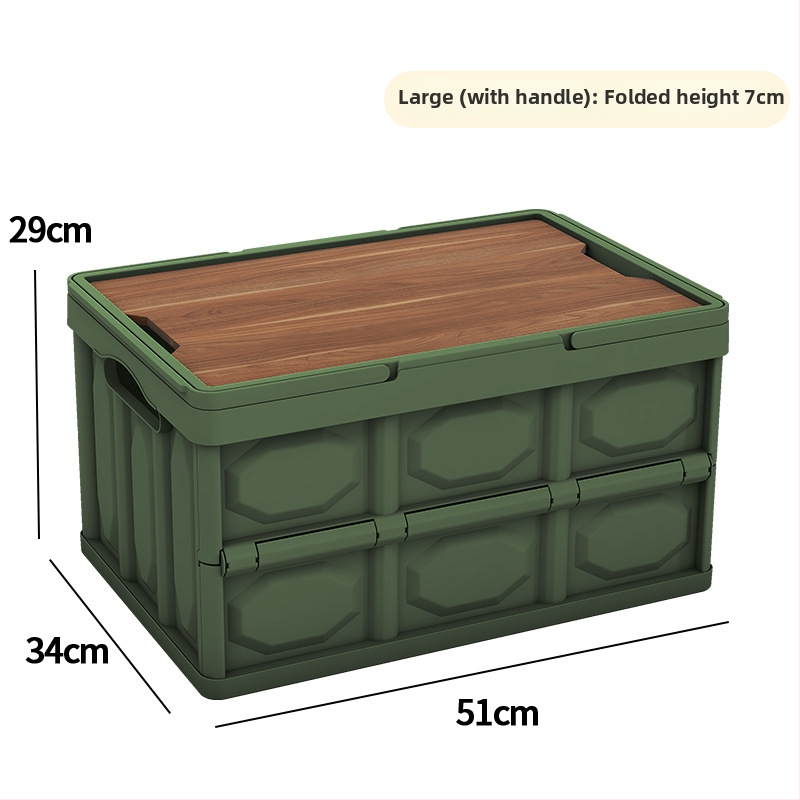 Sulankstoma laikymo dėžė su mediniu dangteliu ir rankena; talpa 30–40 L; PP medžiaga