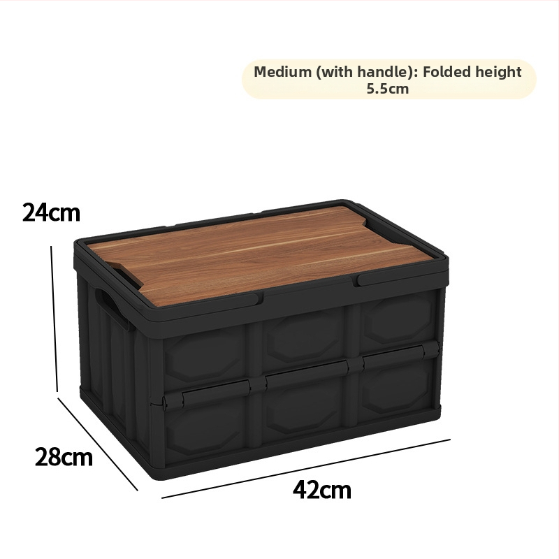 Sulankstoma laikymo dėžė su mediniu dangteliu ir rankena; talpa 30–40 L; PP medžiaga